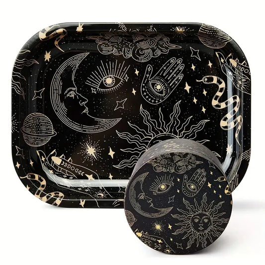 Sun & Moon Metal Grinder & Rolling Tray Set