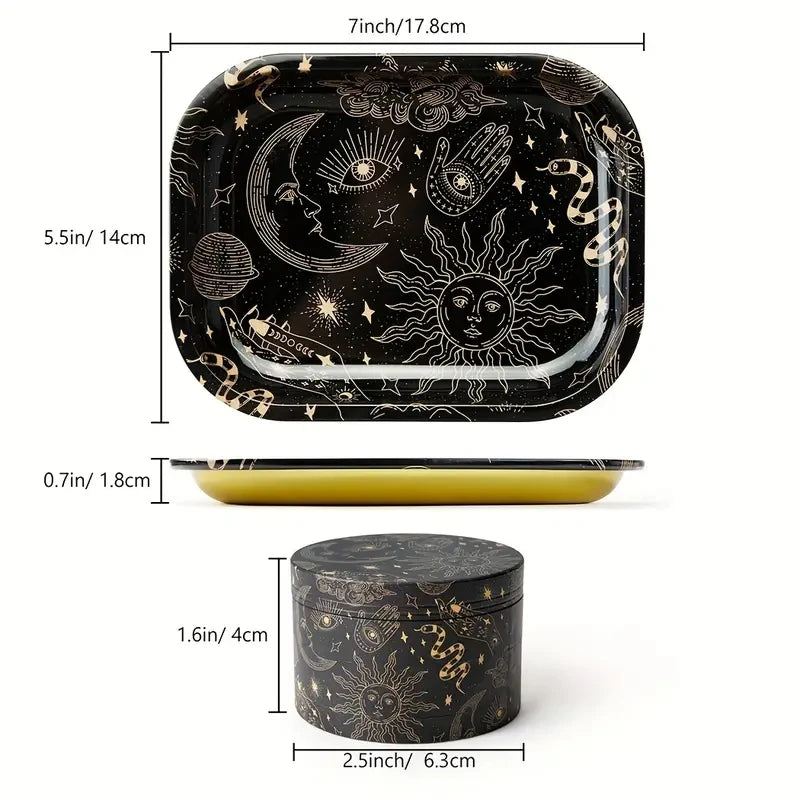 Sun & Moon Metal Grinder & Rolling Tray Set